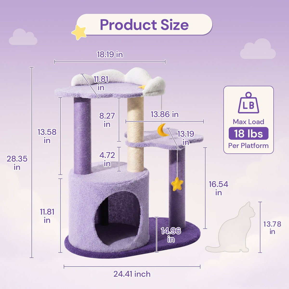 Moonlight Cottage Cat Tree - Size Reference