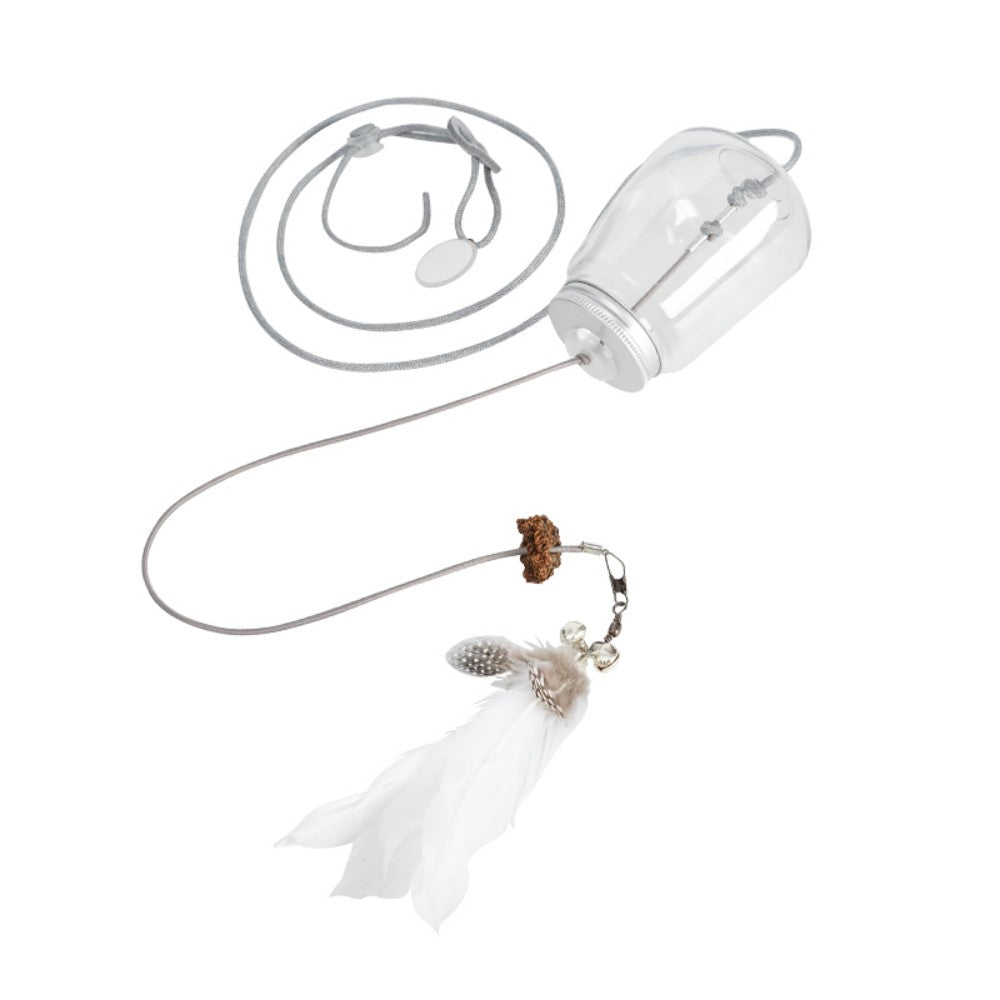 Door-Mount Cat Treat Dispenser with Retractable Feather Toy