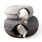 Donut bed with cat sleeping
