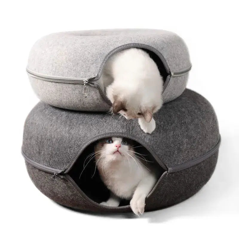 Donut bed with cat sleeping