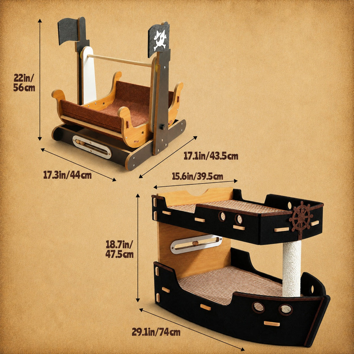Pirate Ship Cat Bed - Side View