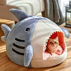 Shark Pet Bed with cat inside