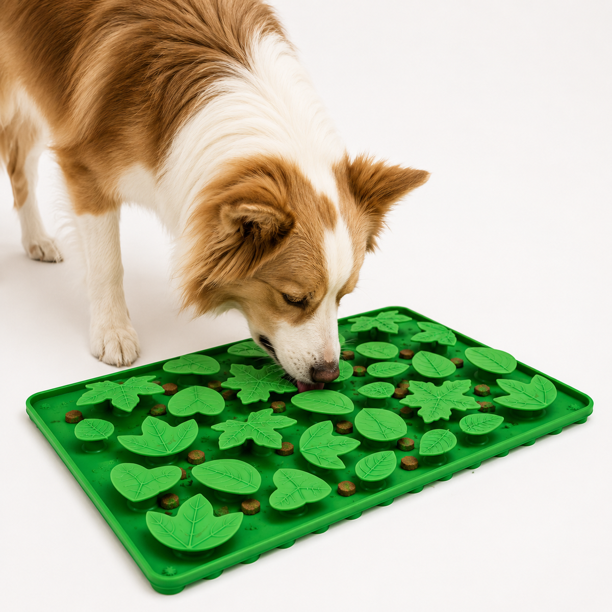 Dog Using Lick Mat with Peanut Butter