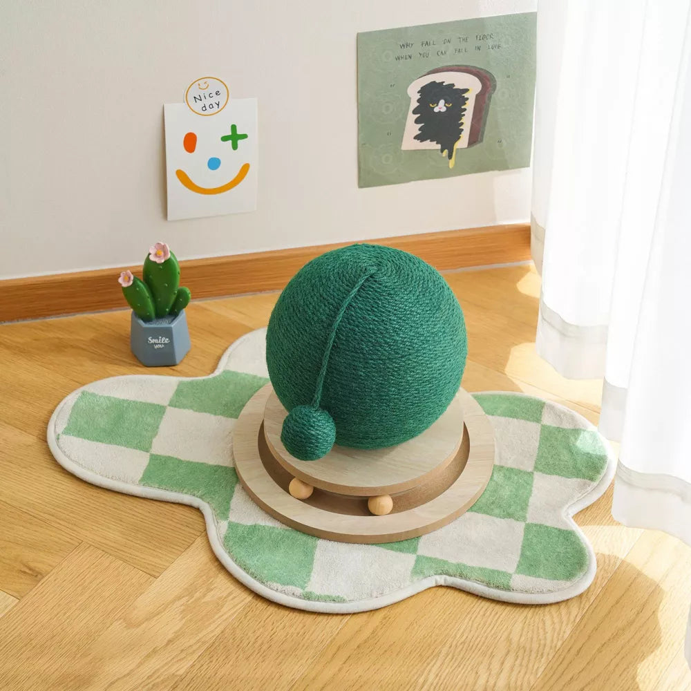 Cactus Interactive Hemp Cat Scratching Ball with Rolling Base