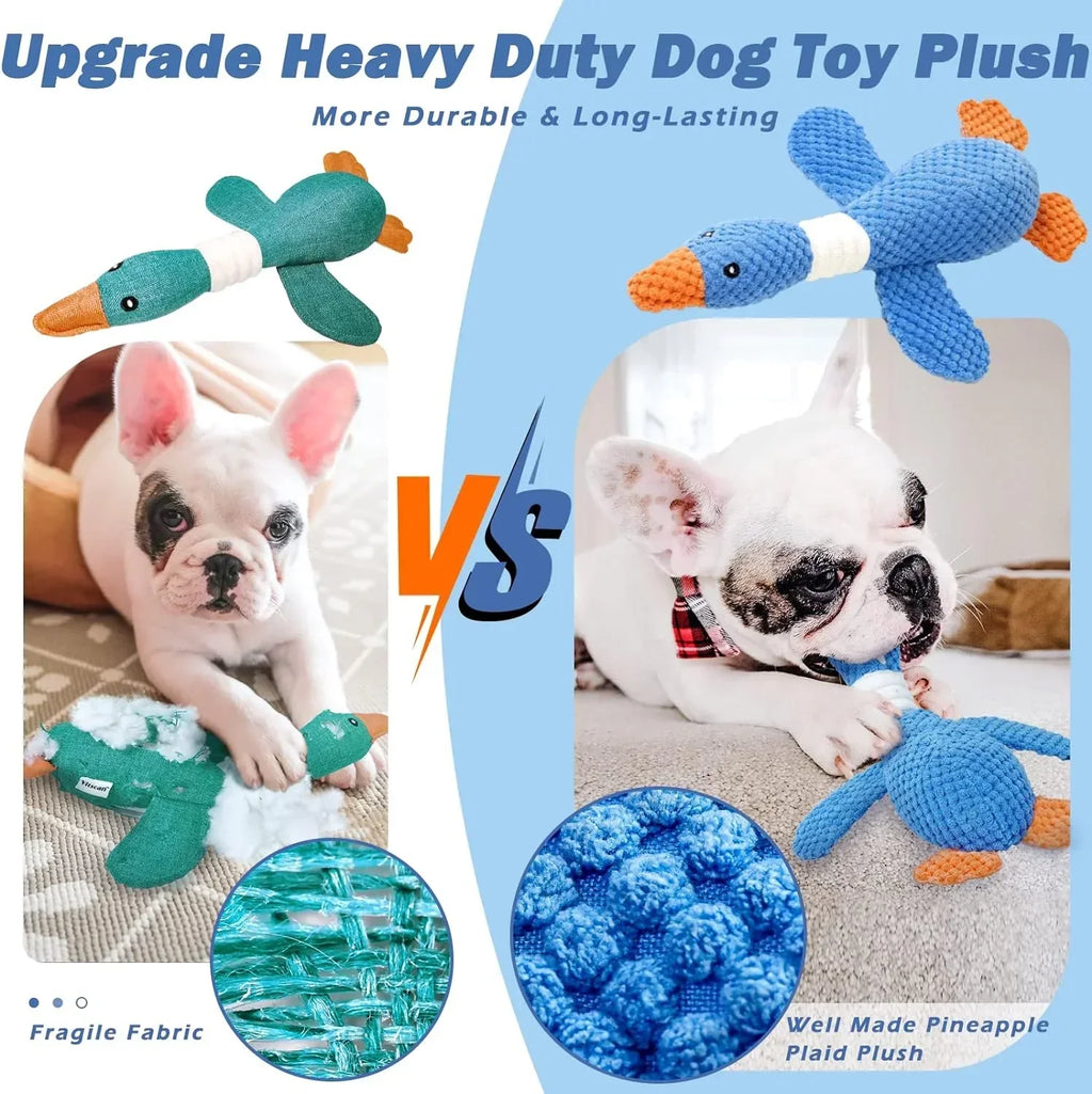 Goose Toy with dog playing
