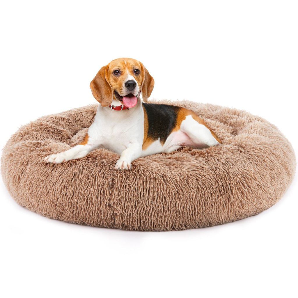 Premium fluffy round cat bed with anti-slip bottom