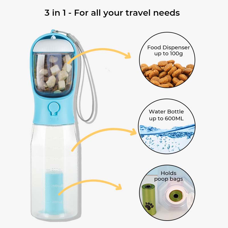 3-in-1 Dog Walking Water Bottle - waste bag holder