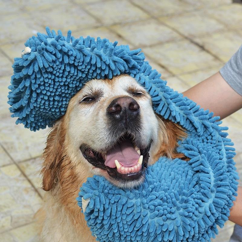 Quick-Dry Chenille Pet Towel in use