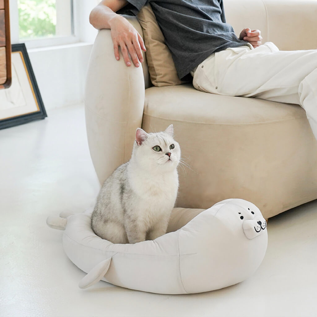 Plush Seal Pet Bed — Soft Lounge for Cats and Small Dogs